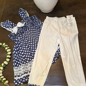 Rare Editions two-piece polka dot girls outfit.  Size 6.  Embroidered top.